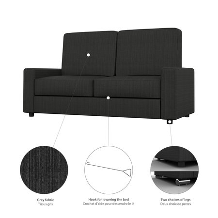 Bestar Universel 73W Sofa for Full Murphy Bed (no backrest) in grey AC-1069-25